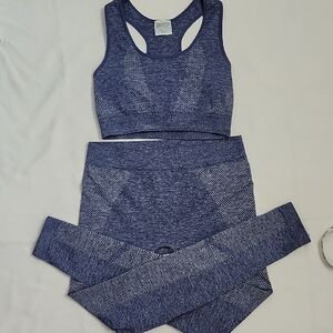 Seamless Blue Sports Bra and Leggings Set